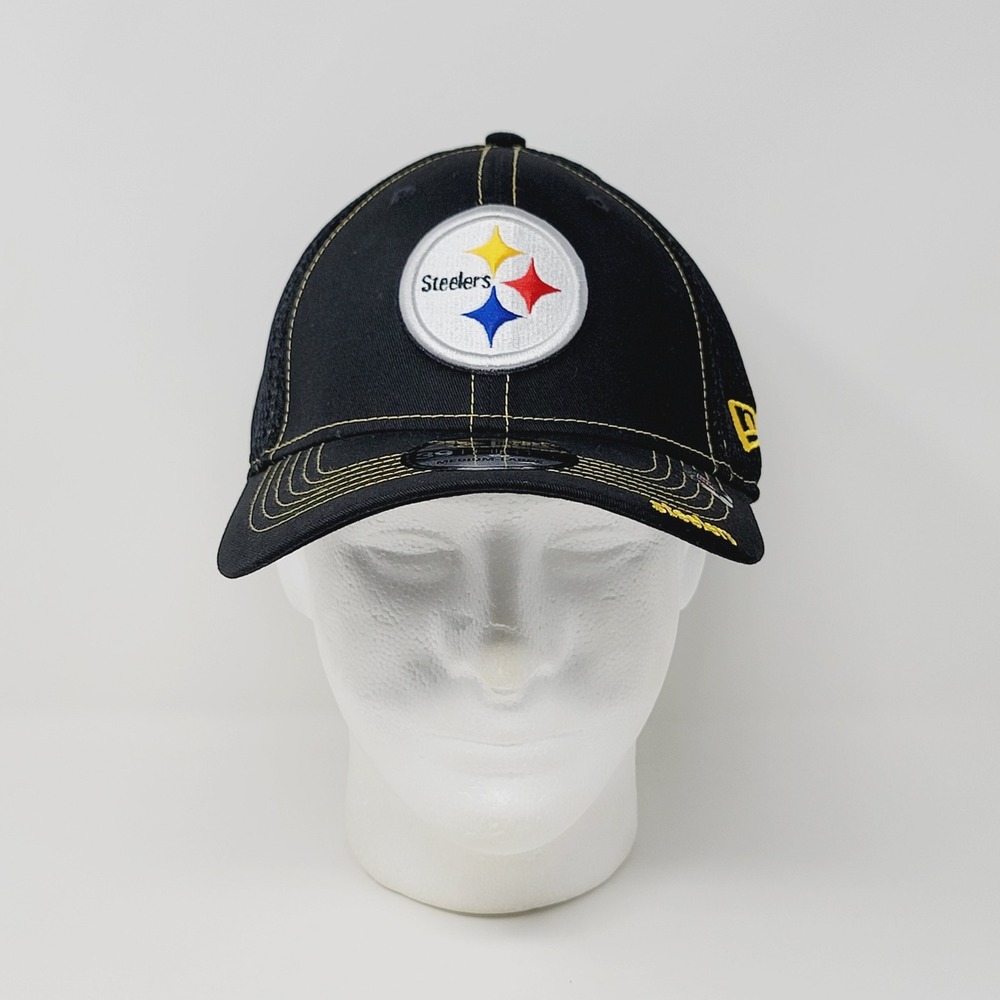 New Era 39THIRTY Pittsburgh Steelers Hat Mens Medium-Large Black Mesh Neo Cap